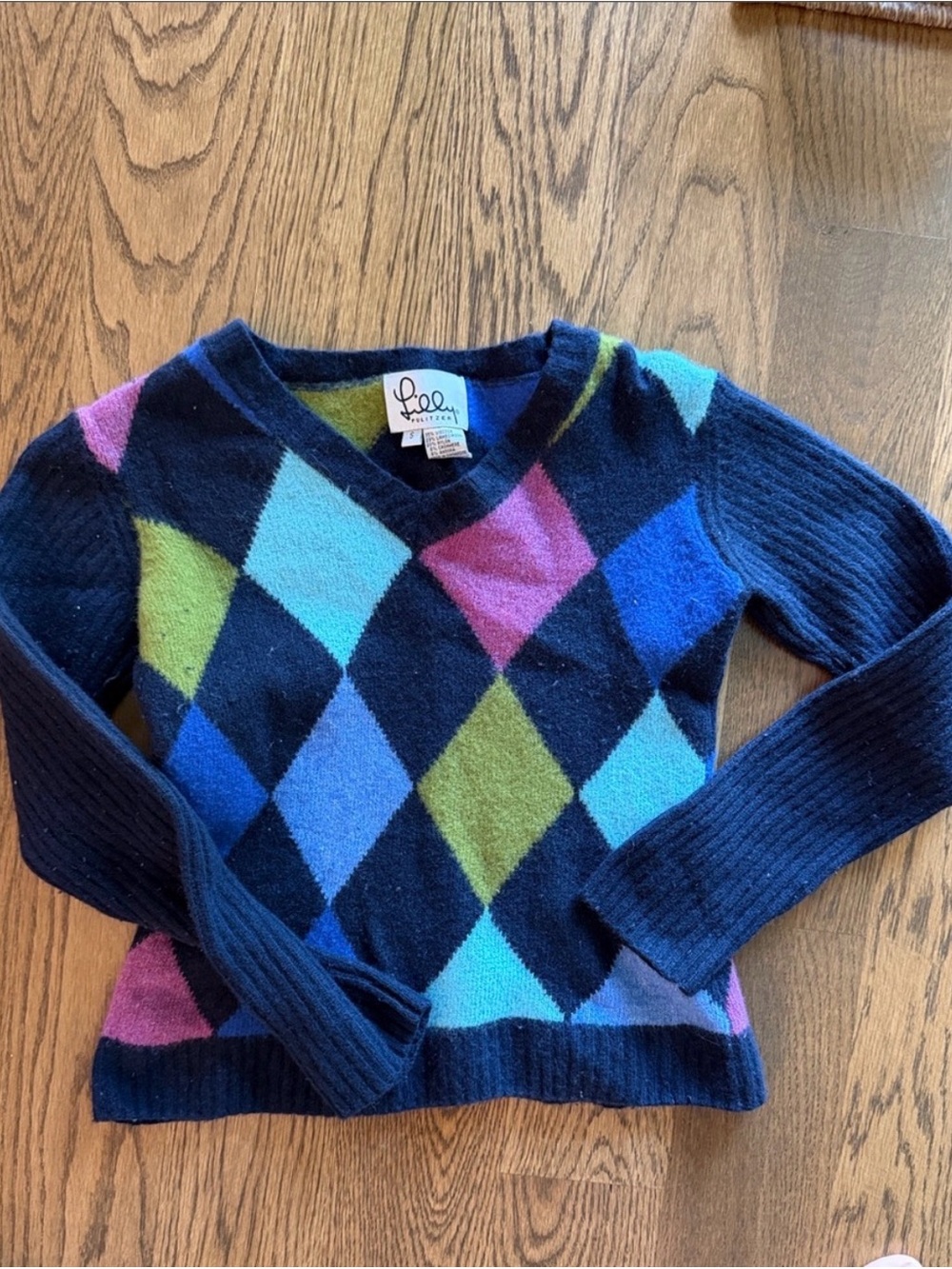 Vintage Lilly Pulitzer Navy Argyle V-Neck Sweater
